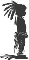 Silhouette native american little boy black color only vector