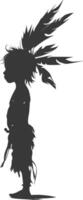 Silhouette native american little boy black color only vector