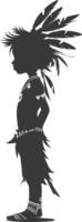 Silhouette native american little boy black color only vector