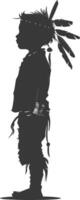Silhouette native american little boy black color only vector