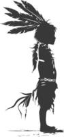 Silhouette native american little boy black color only vector
