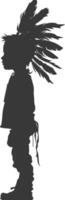 Silhouette native american little boy black color only vector