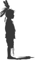 Silhouette native american little boy black color only vector