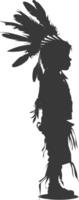 Silhouette native american little boy black color only vector