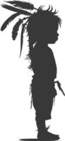 Silhouette native american little boy black color only vector