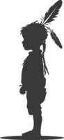 Silhouette native american little boy black color only vector