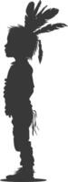 Silhouette native american little boy black color only vector