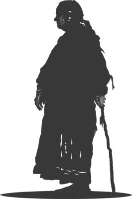 silhouette native american elderly woman black color only