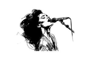 Black and White Illustration of Woman Singing vector