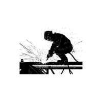 Silhouette of a Welder at Work with Sparks vector