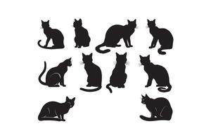 silueta colección de gatos en varios poses vector