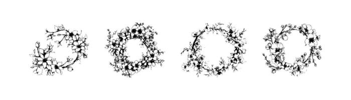 Black and White Floral Wreaths Collection vector