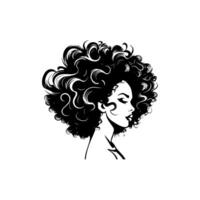 Stylized Black and White Illustration of Woman with Curly Hair vector