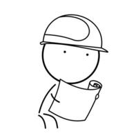 Builder at a construction site with a plan in his hands vector