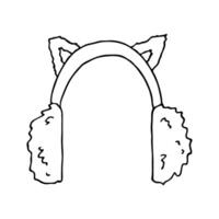 Fur headphones doodle Hand drawn winter accessories. Single design element for card, print, design, decor vector