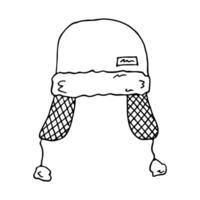Ear flap hat doodle Hand drawn winter accessories. Single design element for card, print, design, decor vector
