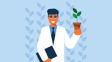 scientist with lab-grow plants vector