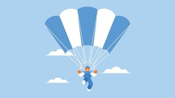 persona paracaidismo con paracaídas en cielo vector