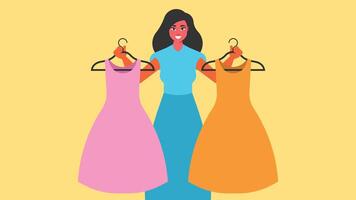 woman choose a dress to wear, fashion concept vector