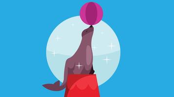 sea lion dancing with a ball in circus vector