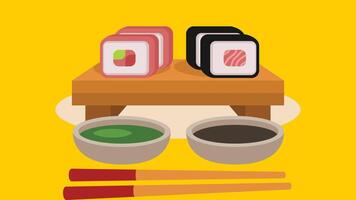 Sushi Japanese food with chopsticks and sauce vector