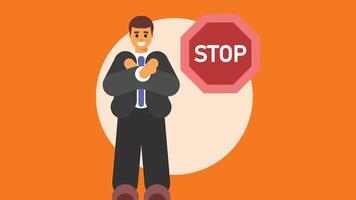 Stop sign hand gesture with sign on the side vector