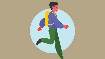 Boy walking and going to school isolated illustration vector