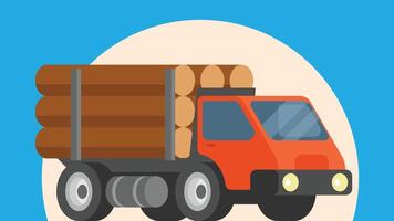 loading truck with wood trunks behind vector