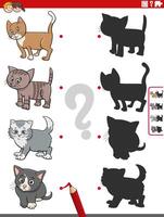 educational shadow game with cartoon cats characters vector