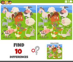 differences game with cartoon farm animals group vector