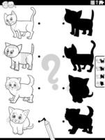 shadow game with cartoon kitten characters coloring page vector