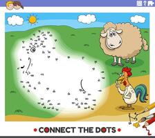 connect the dots activity with cartoon farm animal character vector