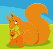 funny cartoon squirrel mom and baby animal characters vector