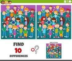 diferencias juego con dibujos animados niños caracteres grupo vector