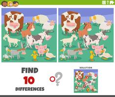 diferencias actividad con dibujos animados granja animales grupo vector