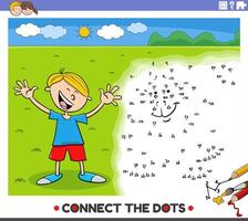 connect the dots activity with cartoon boy and dog vector