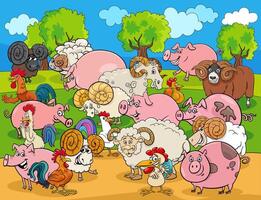 funny cartoon farm animals characters group vector