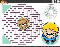 laberinto juego con dibujos animados pequeño chico y su perrito vector