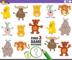 find two same cartoon animal characters activity vector
