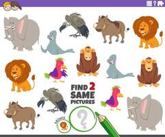 find two same cartoon animal characters activity vector