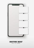Smartphone lying on a surface with shadow and ui cards vector