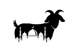 goat and mosque silhouette illustration for eid al-adha celebration design vector