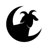 eid al adha symbol with goat and crescent illustration vector