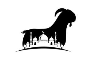 goat and mosque silhouette illustration for eid al-adha celebration design vector