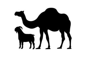 Eid al-Adha sacrifice animal silhouette. Goat and camel silhouette for stock farming design vector