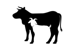 Goat and cow illustration in negative space style. Eid al-Adha sacrifice animals silhouette vector