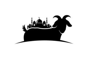 cabra y mezquita silueta ilustración para eid al-adha celebracion diseño vector