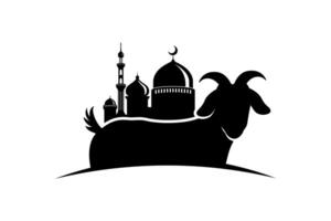 goat and mosque silhouette illustration for eid al-adha celebration design vector