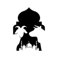 Eid al-Adha Mubarak Silhouette background. Cow and goat isolated on arch mosque. vector