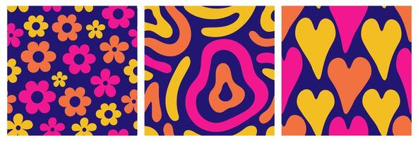Vibrant Abstract Seamless Patterns Set 90s style vector